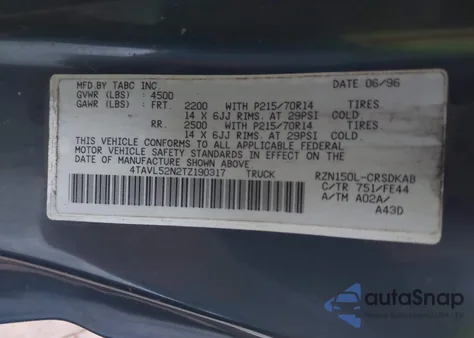 1996 Toyota Tacoma Xtracab из США, поврежденный, VIN 4TAVL52N2TZ190317